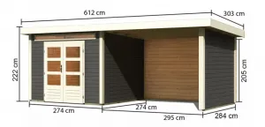Drevený záhradný domček KANDERN 6 s prístavkom 320 Lanitplast