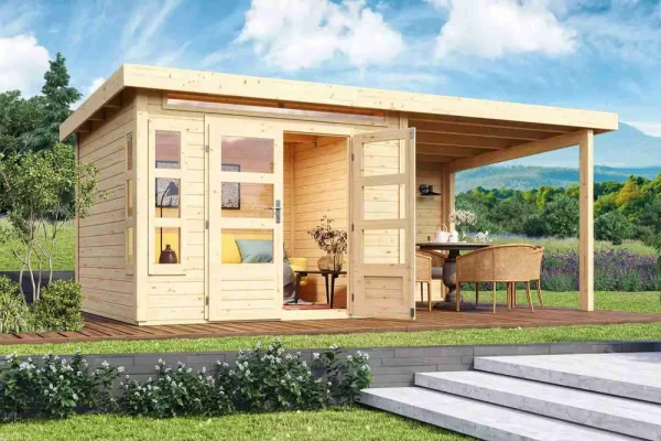 Drevený záhradný domček KASTORF 6 s prístavkom 320 Lanitplast