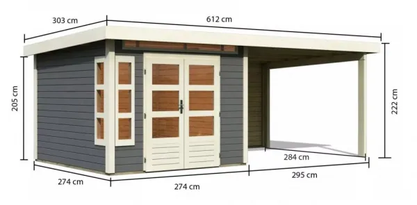 Drevený záhradný domček KASTORF 6 s prístavkom 320 Lanitplast