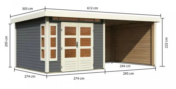 Drevený záhradný domček KASTORF 6 s prístavkom 320 Lanitplast