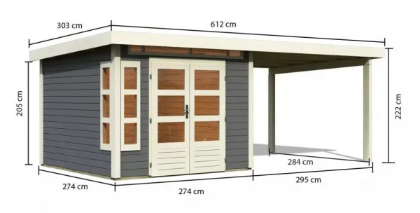Drevený záhradný domček KASTORF 6 s prístavkom 320 Lanitplast