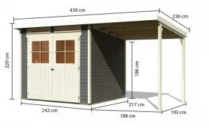 Drevený záhradný domček GLUCKSBURG 4 s prístreškom 190 Lanitplast
