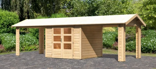 Drevený záhradný domček THERES 3 s prístavkom Lanitplast