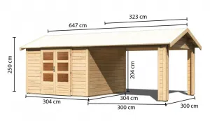 Drevený záhradný domček THERES 7 s prístavkom Lanitplast