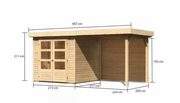 Drevený záhradný domček ASKOLA 2 s prístavkom 240 Lanitplast