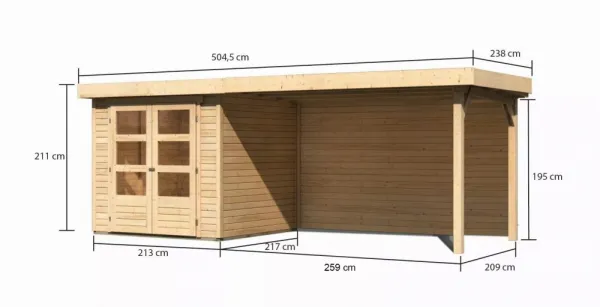 Drevený záhradný domček ASKOLA 2 s prístavkom 280 Lanitplast