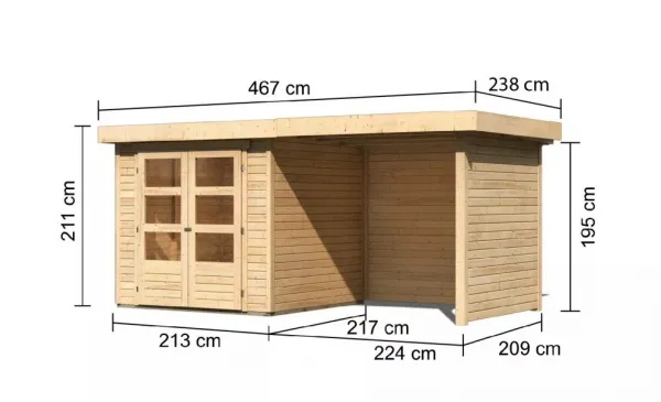 Drevený záhradný domček ASKOLA 2 s prístavkom 240 Lanitplast