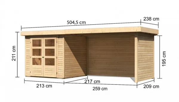 Drevený záhradný domček ASKOLA 2 s prístavkom 280 Lanitplast