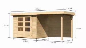 Drevený záhradný domček ASKOLA 3 s prístavkom 240 Lanitplast