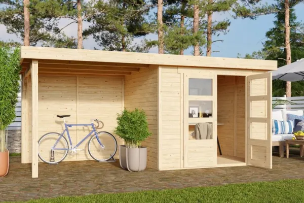 Drevený záhradný domček ASKOLA 3 s prístavkom 240 Lanitplast