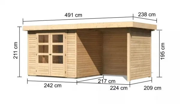 Drevený záhradný domček ASKOLA 3 s prístavkom 240 Lanitplast