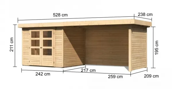 Drevený záhradný domček ASKOLA 3 s prístavkom 280 Lanitplast