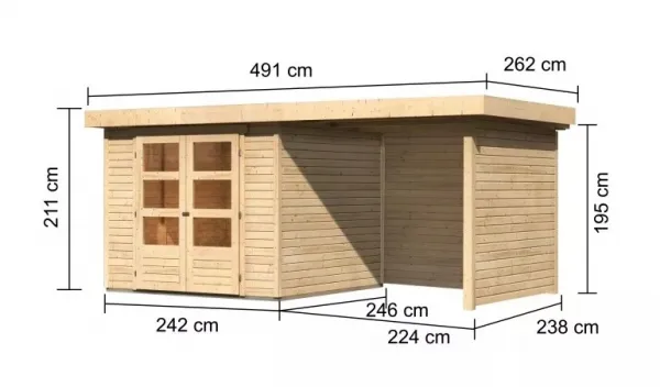 Drevený záhradný domček ASKOLA 3,5 s prístavkom 240 Lanitplast