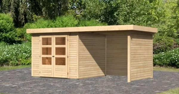 Drevený záhradný domček ASKOLA 3,5 s prístavkom 240 Lanitplast