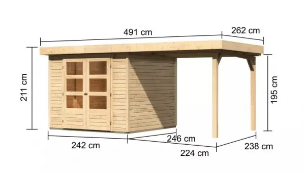 Drevený záhradný domček ASKOLA 3,5 s prístavkom 240 Lanitplast