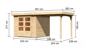 Drevený záhradný domček ASKOLA 3,5 s prístavkom 240 Lanitplast