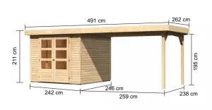 Drevený záhradný domček ASKOLA 3,5 s prístavkom 280 Lanitplast