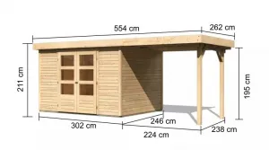 Drevený záhradný domček ASKOLA 5 s prístavkom 240 Lanitplast