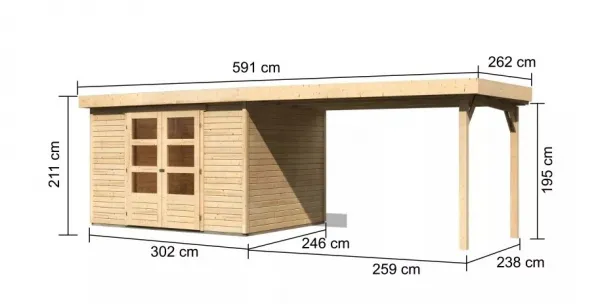 Drevený záhradný domček ASKOLA 5 s prístavkom 280 Lanitplast