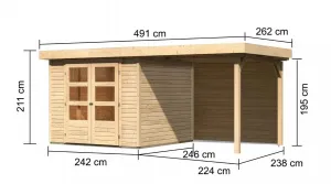 Drevený záhradný domček ASKOLA 3,5 s prístavkom 240 Lanitplast