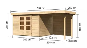 Drevený záhradný domček ASKOLA 5 s prístavkom 240 Lanitplast