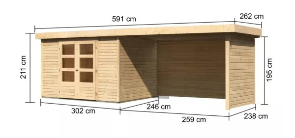 Drevený záhradný domček ASKOLA 5 s prístavkom 280 Lanitplast