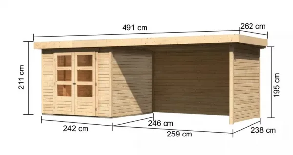Drevený záhradný domček ASKOLA 3,5 s prístavkom 280 Lanitplast