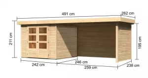 Drevený záhradný domček ASKOLA 3,5 s prístavkom 280 Lanitplast