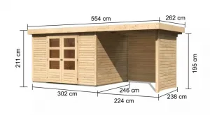 Drevený záhradný domček ASKOLA 5 s prístavkom 240 Lanitplast