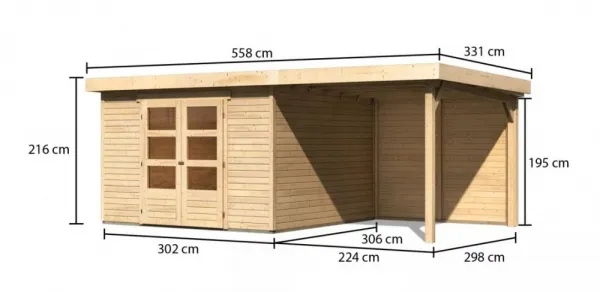 Drevený záhradný domček ASKOLA 6 s prístavkom 240 Lanitplast