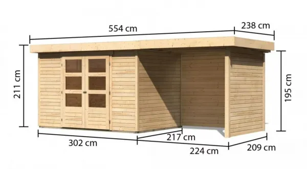 Drevený záhradný domček ASKOLA 4 s prístavkom 240 Lanitplast