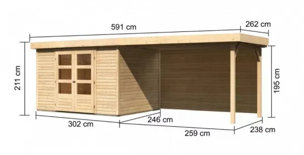 Drevený záhradný domček ASKOLA 5 s prístavkom 280 Lanitplast