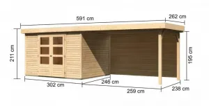 Drevený záhradný domček ASKOLA 5 s prístavkom 280 Lanitplast