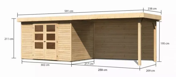 Drevený záhradný domček ASKOLA 4 s prístavkom 280 Lanitplast