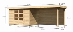 Drevený záhradný domček ASKOLA 4 s prístavkom 280 Lanitplast