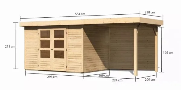 Drevený záhradný domček ASKOLA 4 s prístavkom 240 Lanitplast