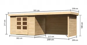 Drevený záhradný domček ASKOLA 4 s prístavkom 280 Lanitplast
