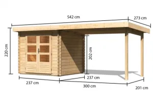 Drevený záhradný domček BASTRUP 2 s prístavkom Lanitplast