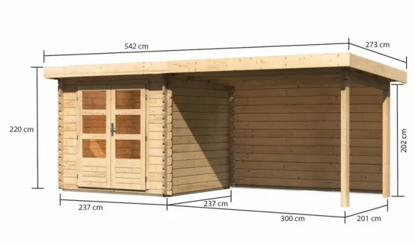 Drevený záhradný domček BASTRUP 2 s prístavkom Lanitplast