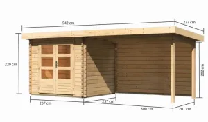 Drevený záhradný domček BASTRUP 2 s prístavkom Lanitplast