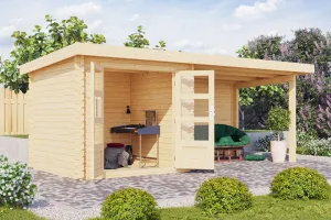 Drevený záhradný domček BASTRUP 2 s prístavkom Lanitplast