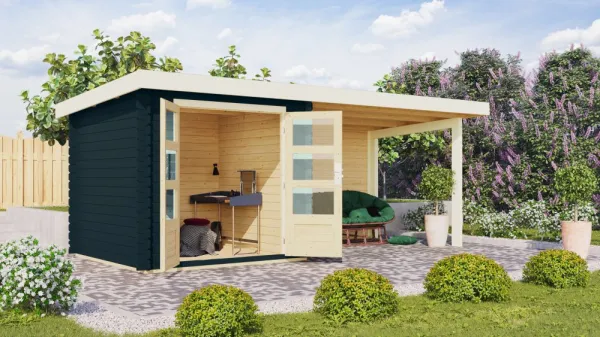 Drevený záhradný domček BASTRUP 2 s prístavkom Lanitplast