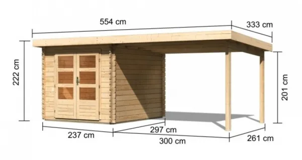 Drevený záhradný domček BASTRUP 4 s prístavkom Lanitplast