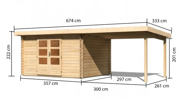 Drevený záhradný domček BASTRUP 7 s prístavkom Lanitplast
