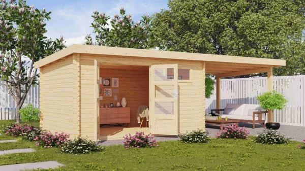 Drevený záhradný domček BASTRUP 8 s prístavkom Lanitplast