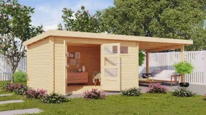 Drevený záhradný domček BASTRUP 8 s prístavkom Lanitplast