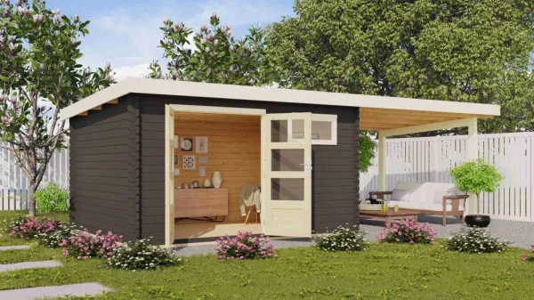 Drevený záhradný domček BASTRUP 8 s prístavkom Lanitplast