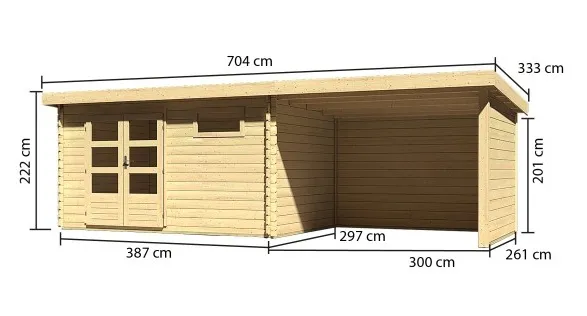 Drevený záhradný domček BASTRUP 8 s prístavkom Lanitplast