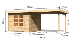 Drevený záhradný domček BASTRUP 3 s prístavkom Lanitplast