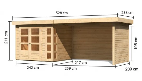 Drevený záhradný domček KERKO 3 s prístavkom 280 Lanitplast